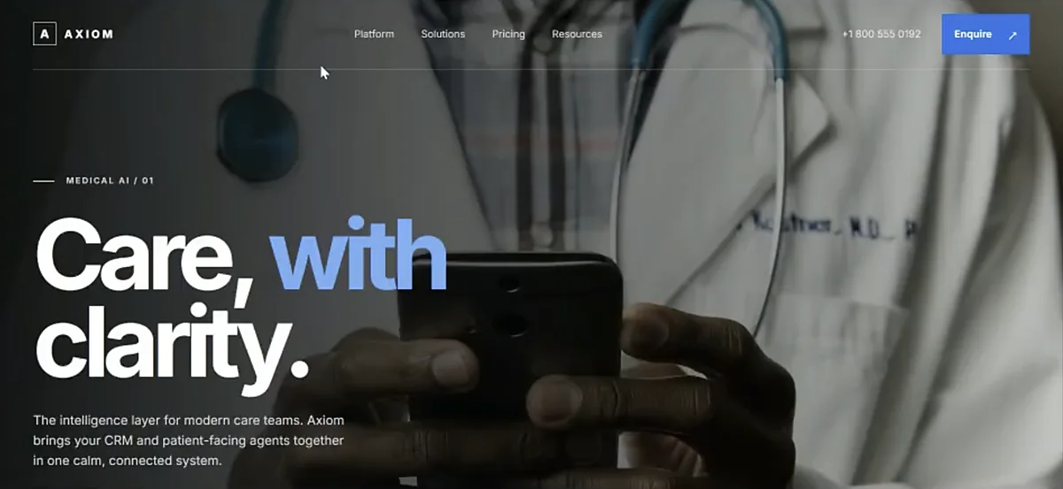 The landing page built for the clinic, with the customer system sketched behind it.